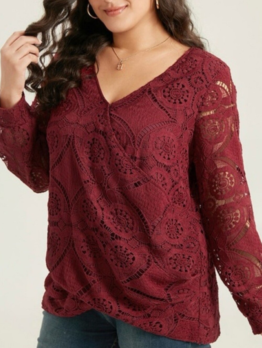 BloomChic Crochet Wrap Blouse - Wine